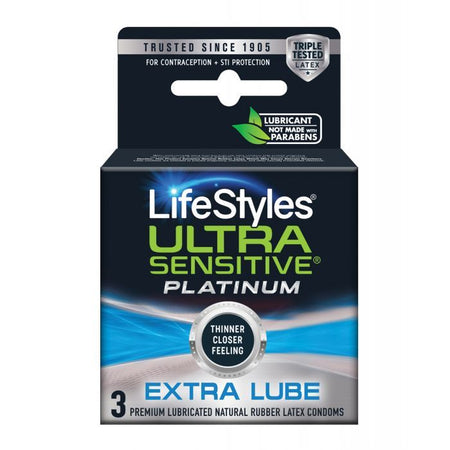 Lifestyles Ultra Sensitive Platinum Extra Lube Condom - Pack of 3